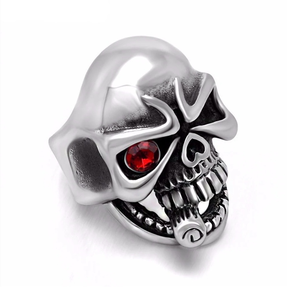 Gothic Silver Toned Smoking Skull Ring Size 12.